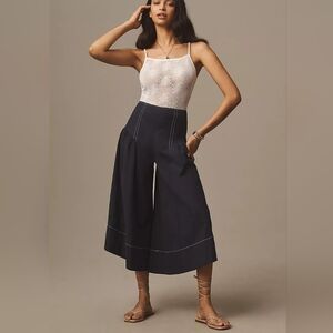 Anthropologie Anthropologie Linen Extended Waist Pants Navy Blue